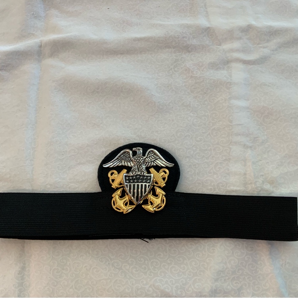 VTG US Navy Officer Visor Cap Band With Eagle Badge Marked Bernard Military